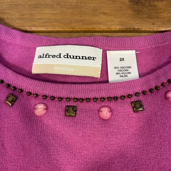 ALFRED DUNNNER Sz 2X Fall Colorway Jewel Neckline Artsy Mini Grommet 3/4 Sleeve - Picture 5 of 7
